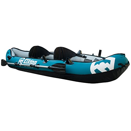 Elkton Outdoors 10' Foot Inflatable Tear Resistant Fishing Kayak with Double Sided Oars, Rod Holders, Foot Pump & Repair Kit